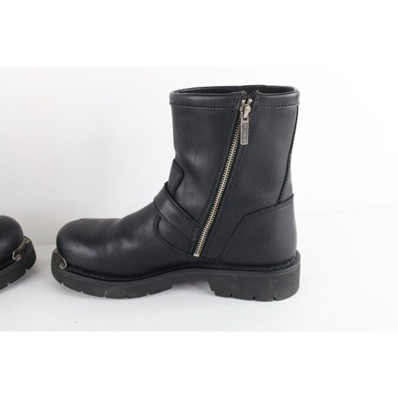 Vtg 90s Harley Davidson Mens 8.5 Distressed Fire Flames Skull Moto Boots Black main image 4
